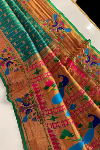 Rama paithani design saree with contrast weaving pallu and blouse