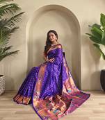 Violet paithani design saree with contrast weaving pallu and blouse