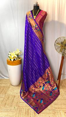 Violet paithani design saree with contrast weaving pallu and blouse 5