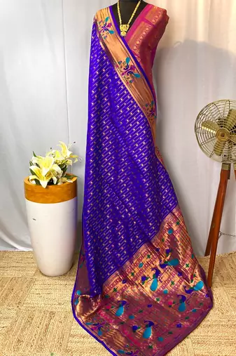 Violet paithani design saree with contrast weaving pallu and blouse