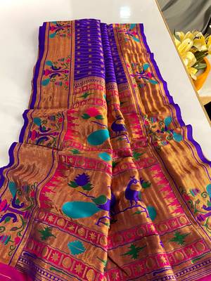Violet paithani design saree with contrast weaving pallu and blouse 6