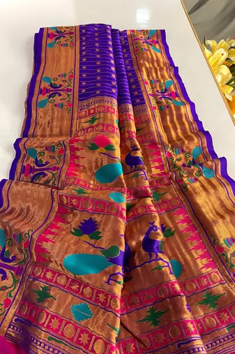 Violet paithani design saree with contrast weaving pallu and blouse