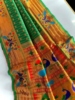 Green paithani design saree with contrast weaving pallu and blouse 5