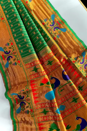 Green paithani design saree with contrast weaving pallu and blouse