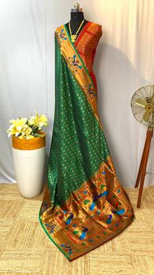 Green paithani design saree with contrast weaving pallu and blouse 6