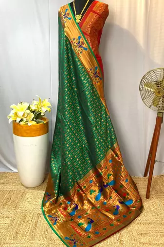 Green paithani design saree with contrast weaving pallu and blouse
