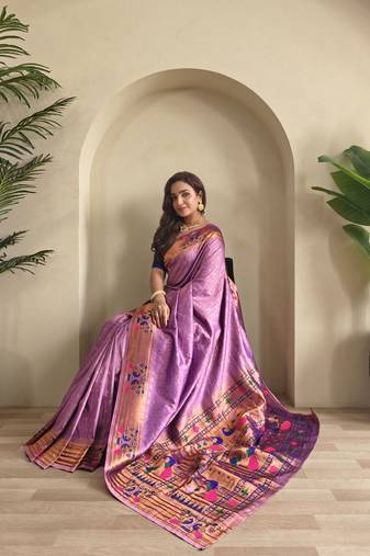Lavender paithani design saree with contrast weaving pallu and blouse