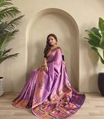 Lavender paithani design saree with contrast weaving pallu and blouse