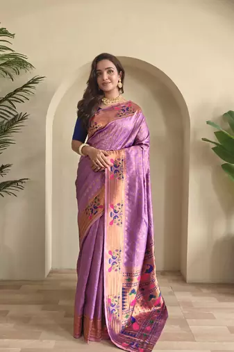 Lavender paithani design saree with contrast weaving pallu and blouse