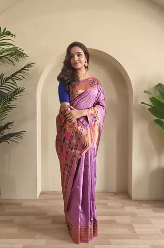Lavender paithani design saree with contrast weaving pallu and blouse