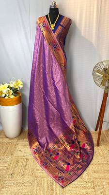 Lavender paithani design saree with contrast weaving pallu and blouse 5