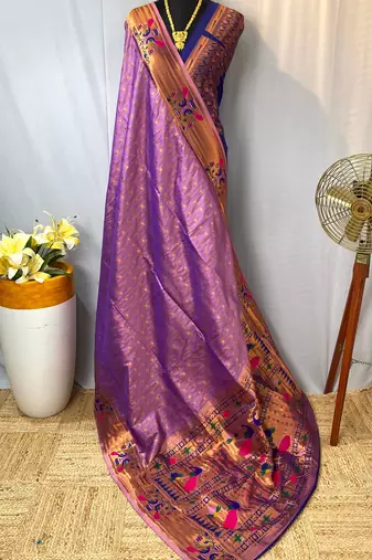 Lavender paithani design saree with contrast weaving pallu and blouse