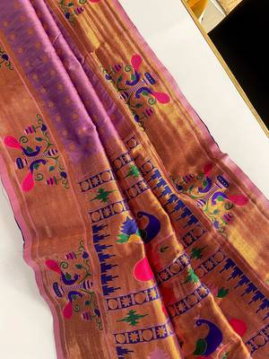Lavender paithani design saree with contrast weaving pallu and blouse 6