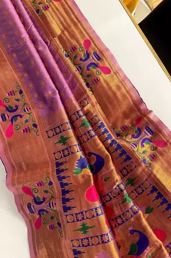 Lavender paithani design saree with contrast weaving pallu and blouse