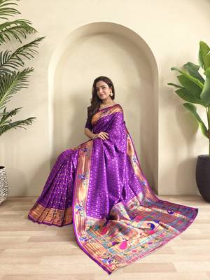 Purple paithani design saree with contrast weaving pallu and blouse 1