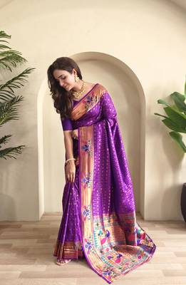 Purple paithani design saree with contrast weaving pallu and blouse 3