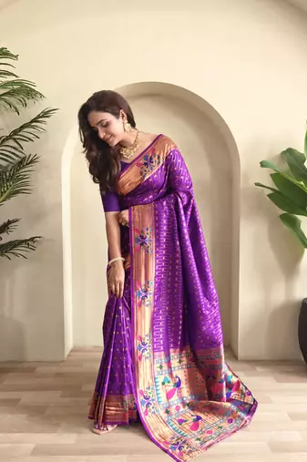 Purple paithani design saree with contrast weaving pallu and blouse