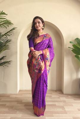 Purple paithani design saree with contrast weaving pallu and blouse 4