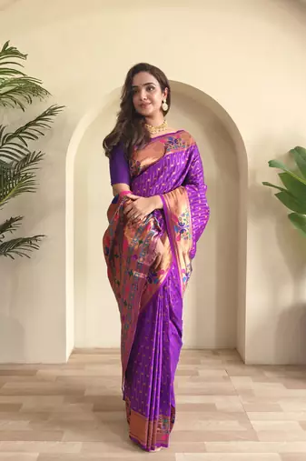 Purple paithani design saree with contrast weaving pallu and blouse