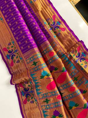 Purple paithani design saree with contrast weaving pallu and blouse 5