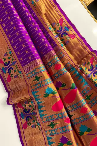Purple paithani design saree with contrast weaving pallu and blouse