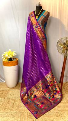 Purple paithani design saree with contrast weaving pallu and blouse 6