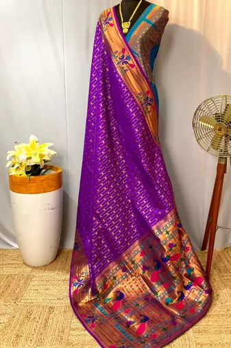 Purple paithani design saree with contrast weaving pallu and blouse