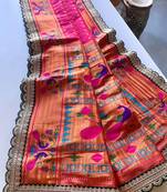 Pink paithani design saree with contrast weaving pallu and blouse