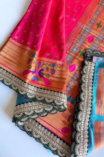 Pink paithani design saree with contrast weaving pallu and blouse
