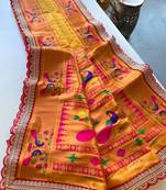Yellow paithani design saree with contrast weaving pallu and blouse