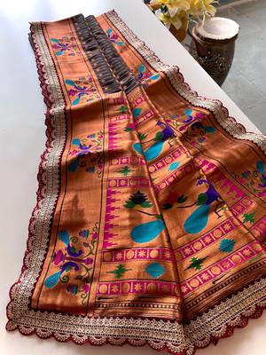 Black paithani design saree with contrast weaving pallu and blouse 1