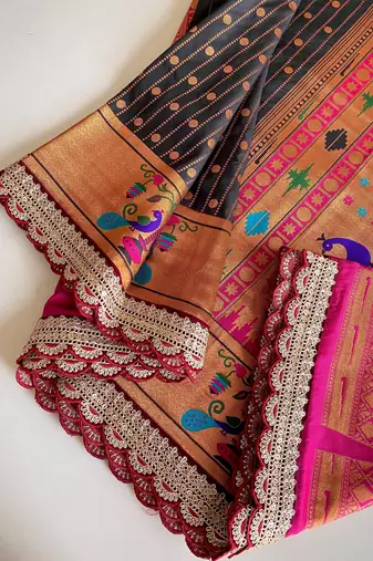 Black paithani design saree with contrast weaving pallu and blouse