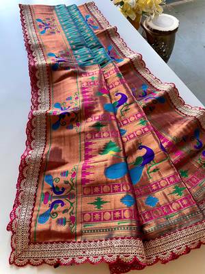 Rama paithani design saree with contrast weaving pallu and blouse 1