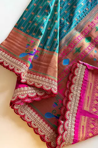 Rama paithani design saree with contrast weaving pallu and blouse