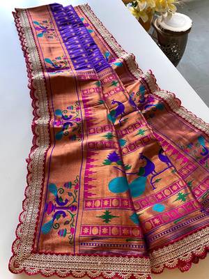 Violet paithani design saree with contrast weaving pallu and blouse 1