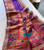 Violet paithani design saree with contrast weaving pallu and blouse