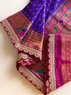 Violet paithani design saree with contrast weaving pallu and blouse 3