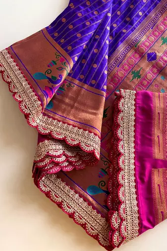 Violet paithani design saree with contrast weaving pallu and blouse
