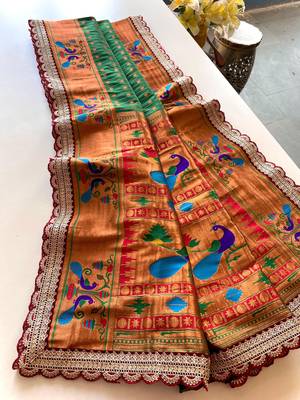 Green paithani design saree with contrast weaving pallu and blouse 1