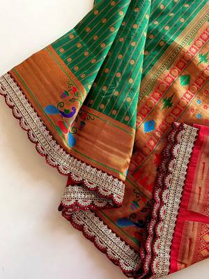 Green paithani design saree with contrast weaving pallu and blouse 3