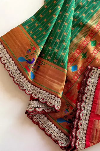 Green paithani design saree with contrast weaving pallu and blouse