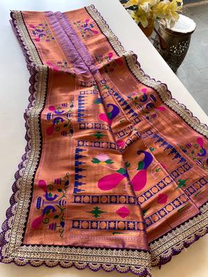 Lavender paithani design saree with contrast weaving pallu and blouse 1