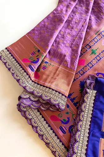 Lavender paithani design saree with contrast weaving pallu and blouse