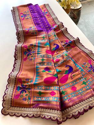 Purple paithani design saree with contrast weaving pallu and blouse 1