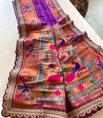Purple paithani design saree with contrast weaving pallu and blouse