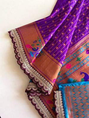 Purple paithani design saree with contrast weaving pallu and blouse 3