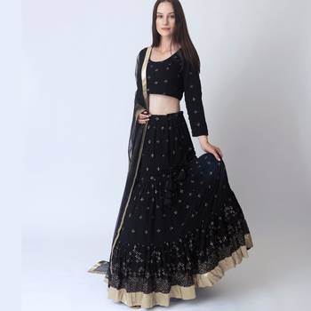 BLACK EMBROIDERED GEORGETTE LEHENGA CHOLI WITH DUPATTA 1