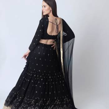 BLACK EMBROIDERED GEORGETTE LEHENGA CHOLI WITH DUPATTA 2