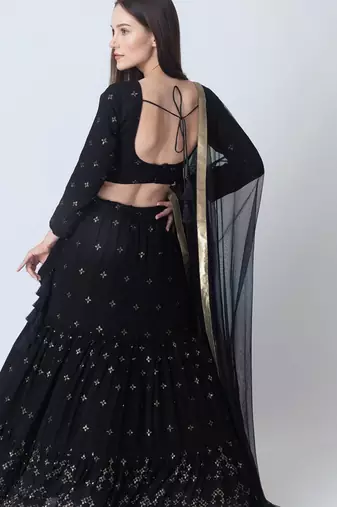BLACK EMBROIDERED GEORGETTE LEHENGA CHOLI WITH DUPATTA