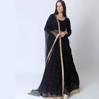 BLACK EMBROIDERED GEORGETTE LEHENGA CHOLI WITH DUPATTA 3